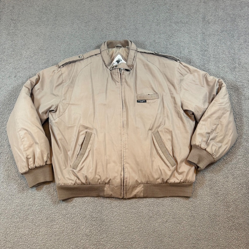 World Travel Club Mens Tan Khaki Bomber Jacket Full Zip Epaulets Size L
